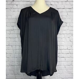 Simply Vera Wang Black V-Neck Top Shirt Blouse Tail Hem Short Sleeve Size Large
